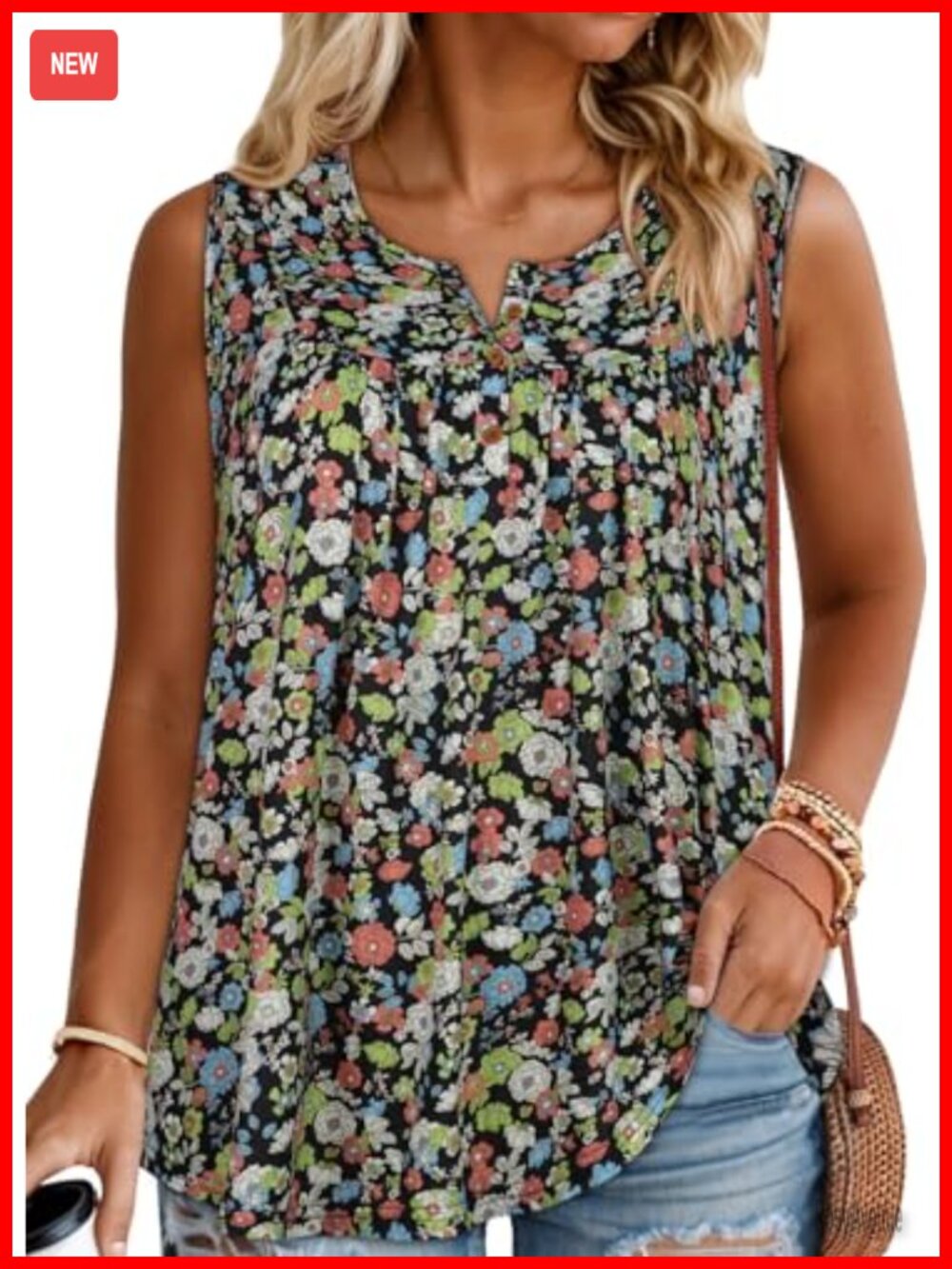 Womens Plus Size Sleeveless Button Tank Top Flowy Summer Blouse